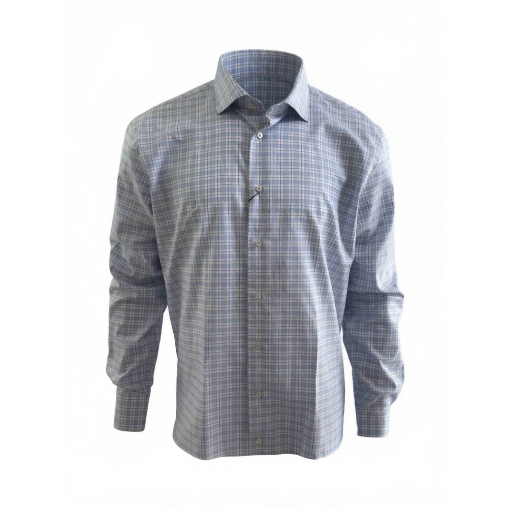 NEW CALDER CARMEL men's plaid cotton twill sport shirt in blue/white